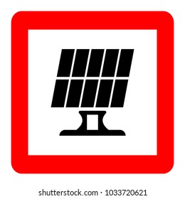 Solar cells black on white background, red square sign, vector