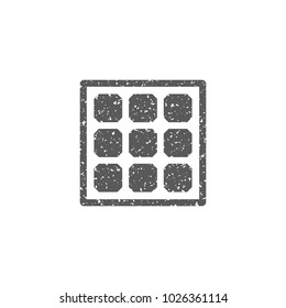 Solar cells panel icon in grunge texture. Vintage style vector illustration.