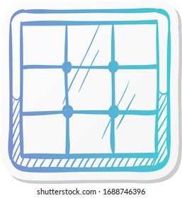 Icono del panel de celdas solares en color adhesivo. Medio ambiente verde renovable energético
