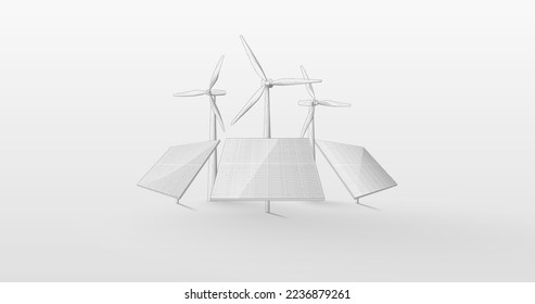 Solar cells and wind generators. Ecology and Green energy concept. Vector illustration