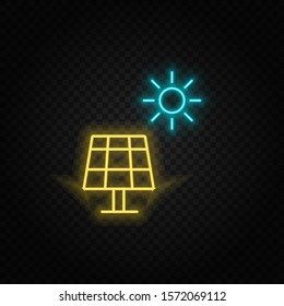 solar, charge, battery neon vector icon. Blue and yellow neon vector icon.