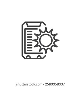 Solar Charger line icon. linear style sign for mobile concept and web design. A portable charger with a sun outline vector icon. Symbol, logo illustration. Vector graphics