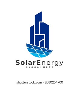 Plantilla vectorial del logotipo de la ciudad solar, conceptos de diseño del logotipo de energía del panel solar creativo