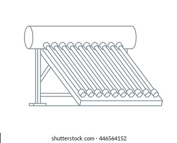 Solar collector. Hot Water System. Line design vector illustration