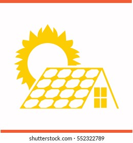 Solar collector vector yellow icon on white background. Solar collector symbol stock bitmap illustration. Business picture.