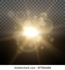 Solar Dawn glow lighting lights ray transparent background lens effect. Easy to change the background. Vector illustration