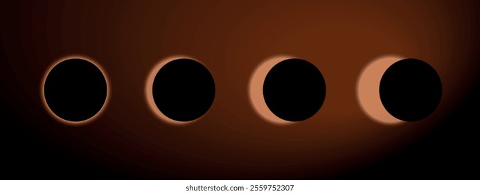 Solar eclipse against the starry sky. Space. Phases of the moon. Vector on a black background