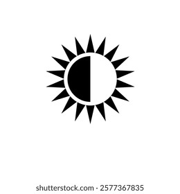 Solar Eclipse, Aligned Sun and Moon Solid Flat Vector Icon Isolated on White Background.