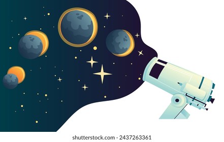 Solar eclipse background, solar eclipse cycle through an astronomical telescope