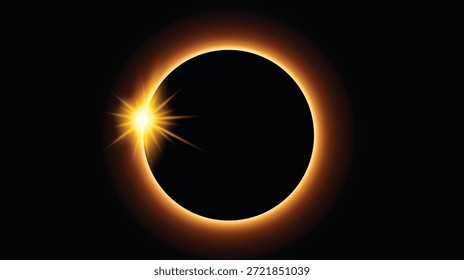 Fondo del eclipse solar. Efecto de haz de luz del horizonte. Luz del amanecer, rayos brillantes redondos. Vector