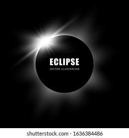 Solar eclipse. Black and white background. Vector design