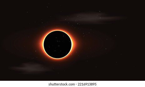 Solar eclipse clouds meteorites space background. Vector illustration. 