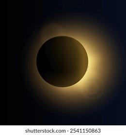 Eclipse solar. Cosmos com lua e sol com meio eclipse solar. Ilustração realista de vetor isolado do nascer do sol planetário