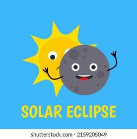 eclipse solar lindo personaje de caricatura ilustración del sol y el vector de la luna para la educación de los niños