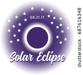 Solar Eclipse. The dark disk of the moon over the sun with corona at totality and visible stars. Vector.