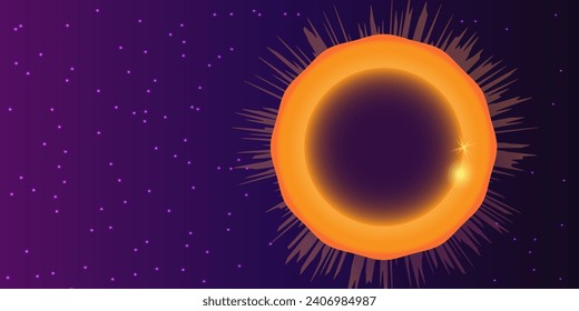 Solar eclipse dark sky shining stars event. Astronomy observation natural phenomenon. Vector illustration