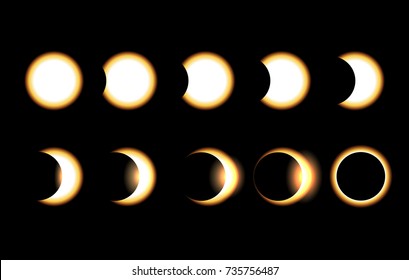 Solar Eclipse Different Phases Vector Illustration Stock Vector ...