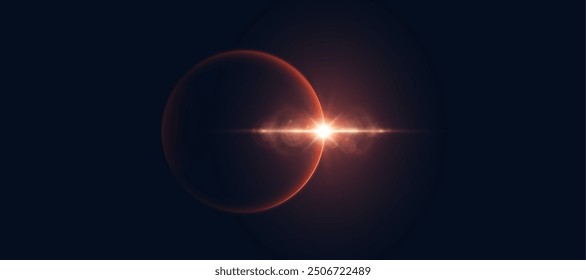 Solar eclipse effect. Space sunrise. Sunrise with rays and glare. Vector on transparent background.	
