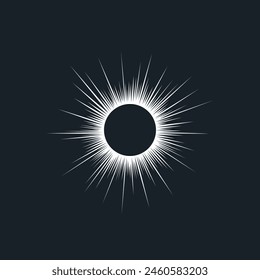 Solar eclipse graphic symbol. Abstract radial light effect on black background. Vector illustration 