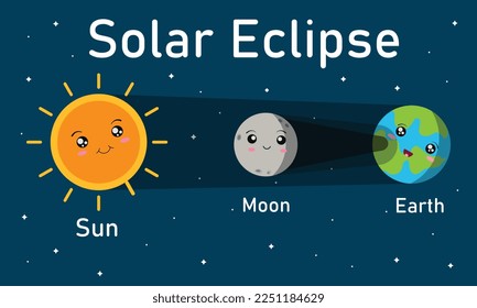 Solar Eclipse Illustrator in Kawaii. cartoon cute illustration for kid child education at school