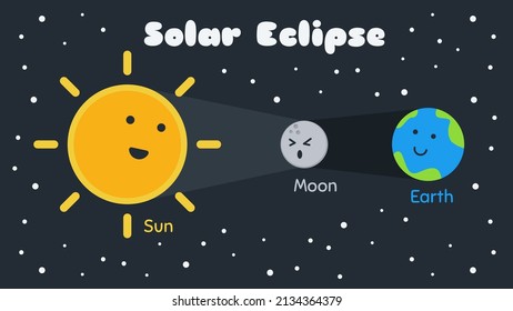 Solar Eclipse Illustrator in Kawaii Doodle Cartoon Character Style. Suitable for Children Book.