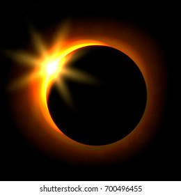 Solar eclipse image. Astronomical phenomenon of the closing of the shining sun by the moon. Vector illustration.