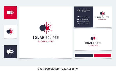 Solar eclipse logo design with editable slogan. Branding book and business card template.