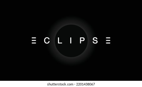 Solar eclipse logo. Minimalist background with typography, shining glowing circle. Suitable for product advertising, science, astrology, logo, icon, natural events, science concept and other. Vector.