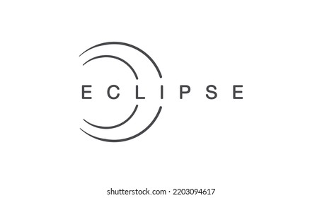 Solar eclipse logo. Minimalist background with typography, shining glowing circle. Graphics resource for advertising, science, astrology, logo, icon, natural events, concept and other. Vector.