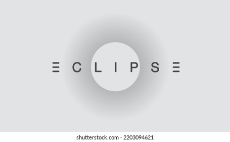 Solar eclipse logo. Minimalist background with typography, shining glowing circle. Graphics resource for advertising, science, astrology, logo, icon, natural events, concept and other. Vector.