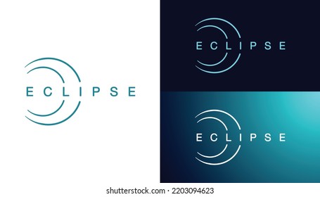 Solar eclipse logo. Minimalist background with typography, shining glowing circle. Graphics resource for advertising, science, astrology, logo, icon, natural events, concept and other. Vector.