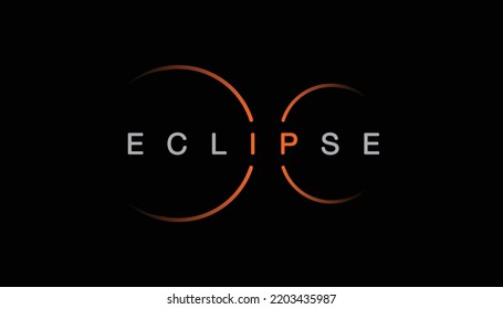 Solar eclipse logo. Minimalist background with typography, shining glowing circle. Graphics resource for advertising, science, astrology, logo, icon, natural events, concept and other. Vector.