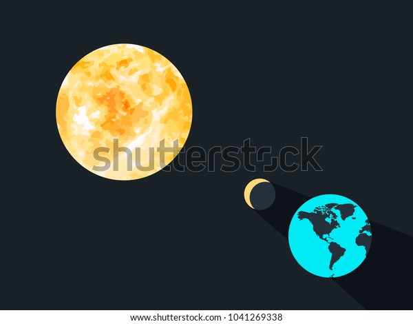 Solar eclipse. The moon closes the\
planet earth from the sun\'s rays. Vector\
illustration