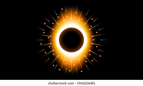 Solar Eclipse with Orange Fire on Dark Background Vector Moon Design Space Science concept with Glow Light Style