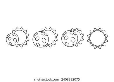 Solar eclipse outline infographics in flat cartoon style