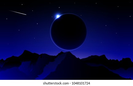 Solar eclipse over the mountains