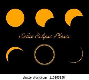 Solar eclipse phases. Isolated on black background. Vector EPS 10.