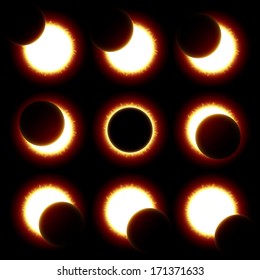 Solar Eclipse phases. Vector.