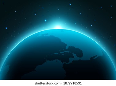 Solar eclipse planet earth space horizon. Earth planet world vector globe eclipse