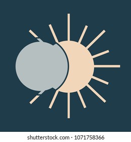 Solar eclipse or planetary collision. Solar eclipse in flat style with long shadow