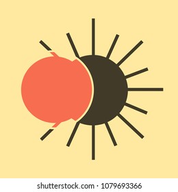 Solar eclipse or planetary collision. Solar eclipse in flat style with long shadow