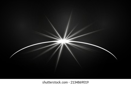 Solar eclipse. Solar ring on a dark background. Abstract light effect. White glow in space. Sunrise with highlights. Vector.