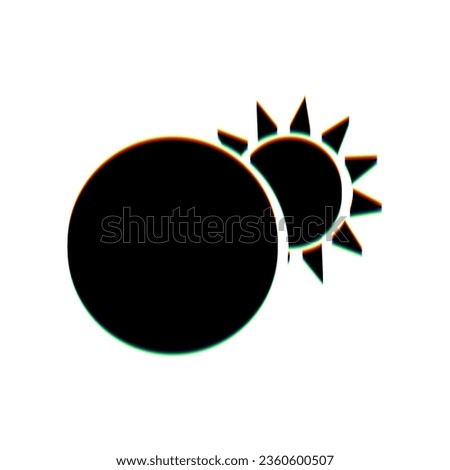 Solar eclipse sign. Black Icon with vertical effect of color edge aberration at white background. Illustration.