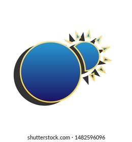 Solar eclipse sign. Blue icon with gold contour with dark gray shadow at white background. Illustration.