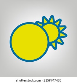 Signo de eclipse solar. Icono en colores de la bandera de Ucrania (amarillo, azul) en fondo gris. Ilustración.