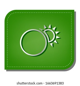 Solar eclipse sign. Silver gradient line icon with dark green shadow at ecological patched green leaf. Illustration.