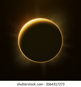 Solar eclipse with sparkles. Sunlight and rays. Vector realistic illustration.