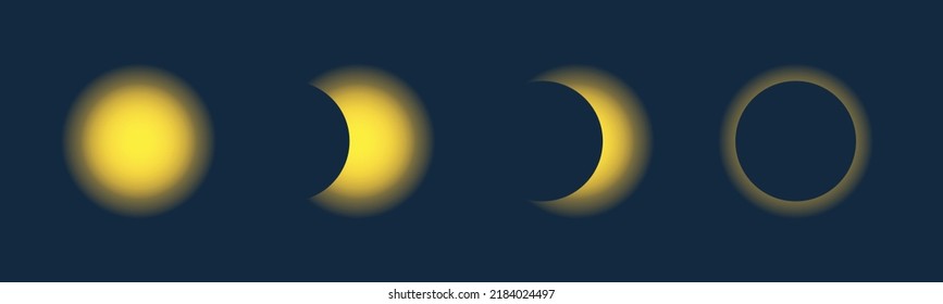 Solar eclipse stages vector illustration.