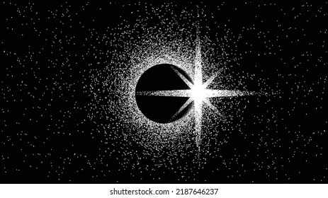 Solar eclipse .Star and moon in space. Futuristic landscape, with noise texture . Night landscape .Vector illustration