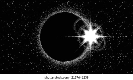 Solar eclipse .Star and moon in space. Futuristic landscape, with noise texture . Night landscape .Vector illustration